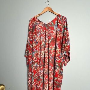 Vision Brand Kimono Womens Red Floral 3/4 Sleeve.